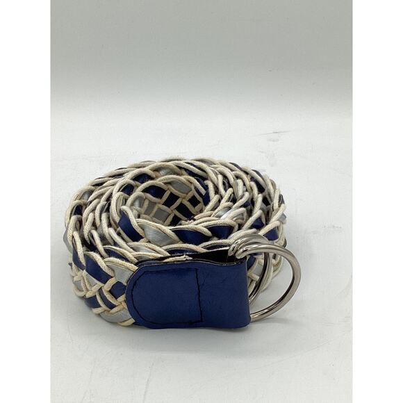 Blue Vintage Woven Leather Belt Braided XL 53” - Picture 2 of 4